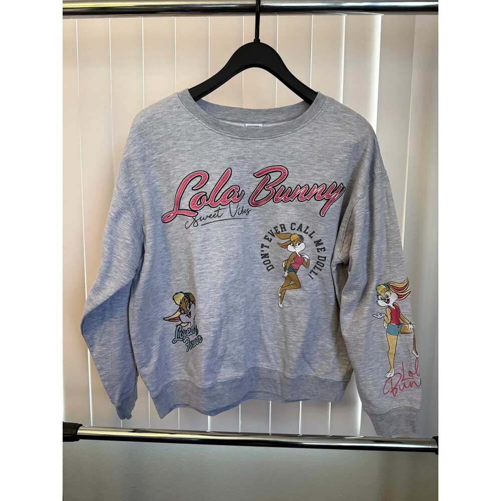 Women’s Looney Tunes Lola Bunny Embroidered Graphic Gray Sweatshirt Size Large